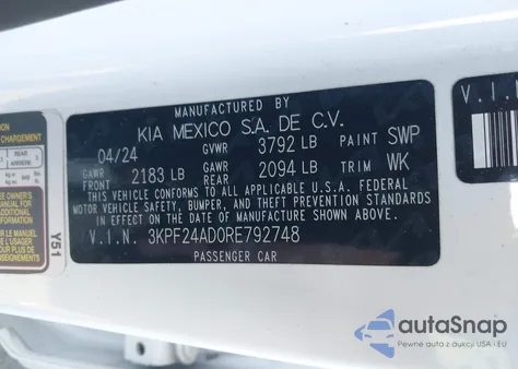 2024 Kia Forte Lxs from USA, damaged, VIN 3KPF24AD0RE792748